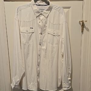 White Casual Button Down Shirt with Long Sleeves and Pointed Collar